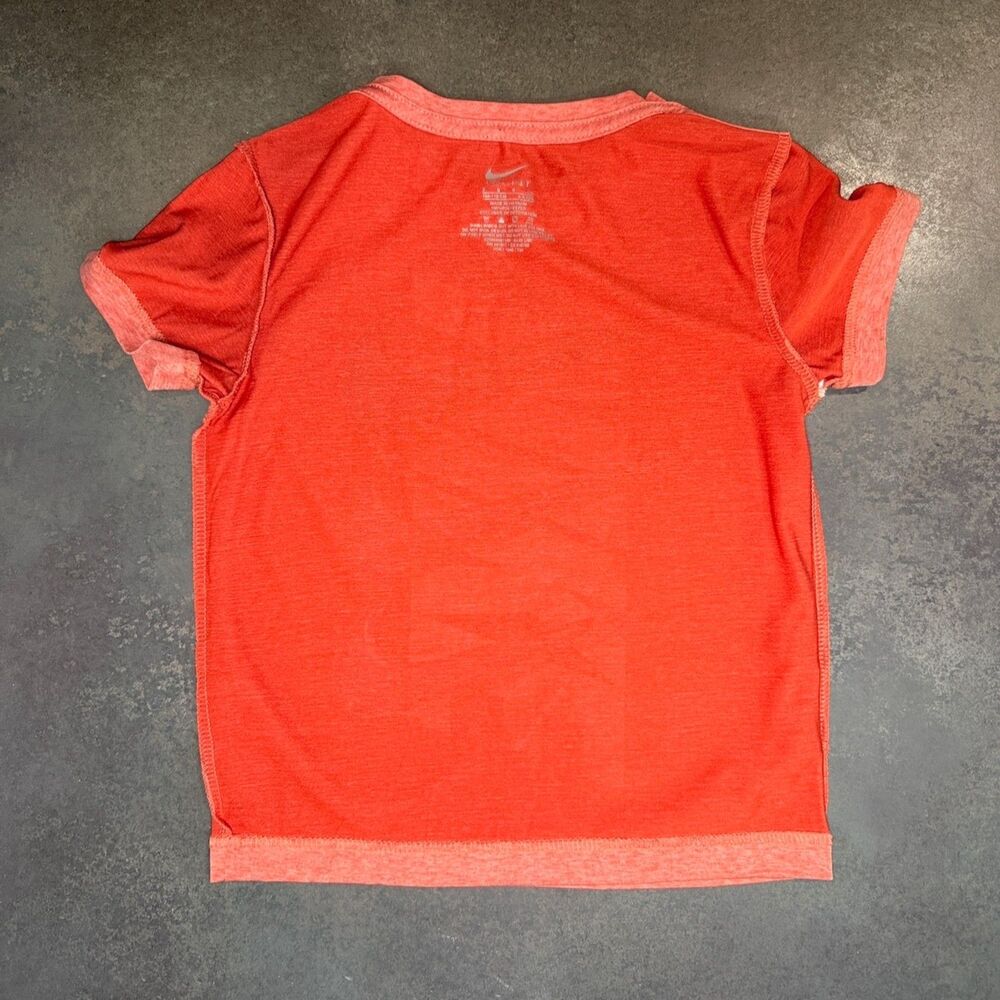 Nike Dri-FIT Graphic Tee Shirt | Coral Triple Blue Swoosh | Kids (S) 5
